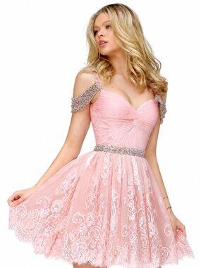 NWT Blush Cocktail Lace dress, size 4, straps